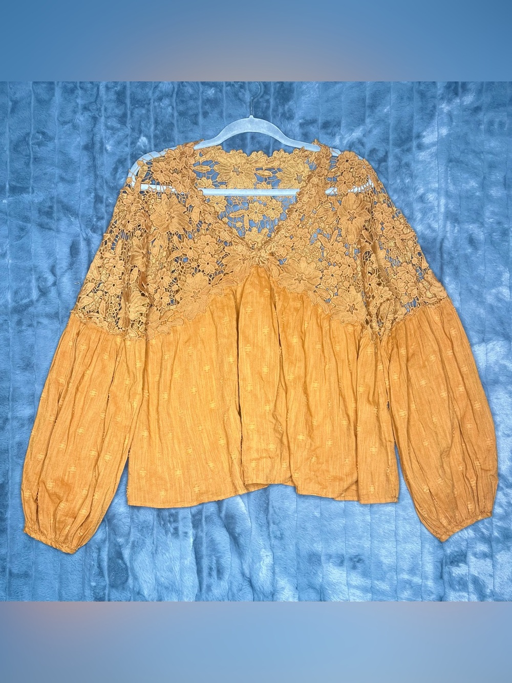Free People Lina Lace Top Bronze Floral Crochet Lace Boho Blouse Medium